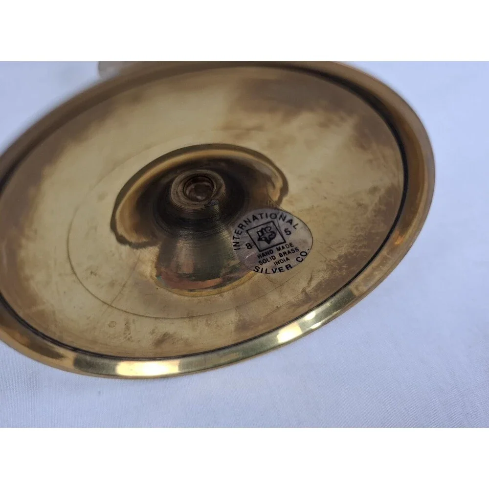 Vtg International Silver Co. Solid Brass JOY Candlestick Holders Set of 2 India